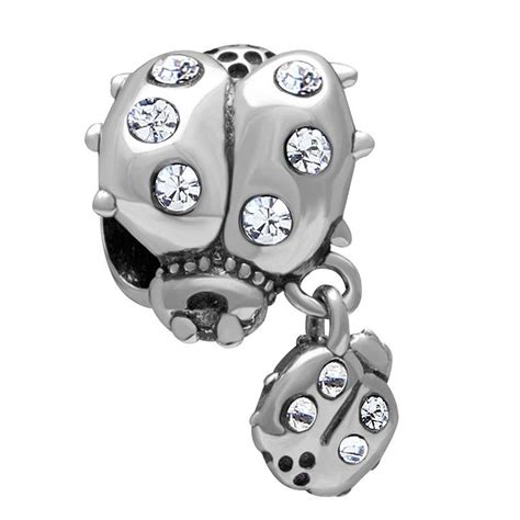 Babao Jewelry Ladybug White Cz Crystals Sterling Silver Dangle Bead