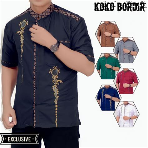 Jual Baju Koko Bordir Dewasa Lengan Pendek Premium Terbaru