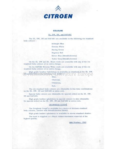 1963 CITROEN DS 19 ID 19 PROGRAMM PROSPEKT ENGLISCH