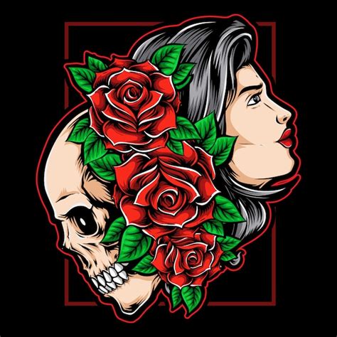 Premium Vector Girl Skull With Roses