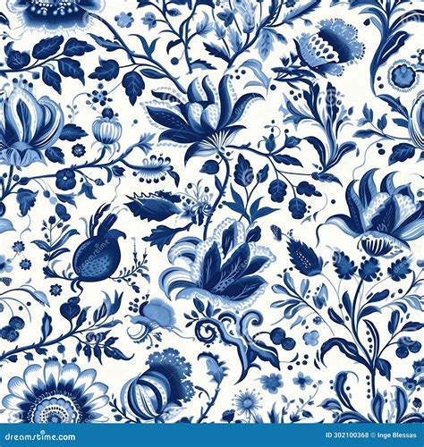 Seamless Dutch Delft Pattern In Blue And White Stock Illustration