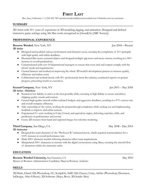 6 3D Artist Resume Examples For 2023 Resume Worded