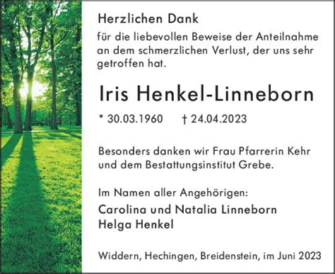 Traueranzeigen Von Iris Henkel Linneborn Vrm Trauer De