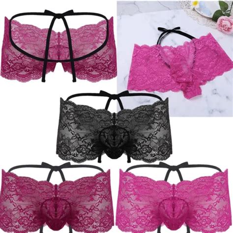 MEN SEXY LINGERIE Sheer Lace Sissy Underpants Boxer Brief Open Butt Underwear EUR 7 84 PicClick IT