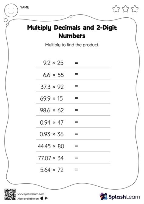 Multiply Decimals And Digit Numbers Horizontal Multiplication Worksheet