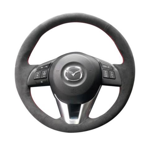 Black Suede Leather Steering Wheel Red Stitch Wrap Cover For Mazda 6