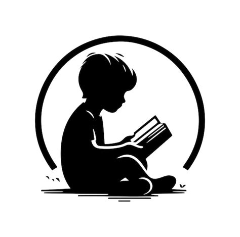 Una silueta vectorial de un niño leyendo un libro Vector Premium