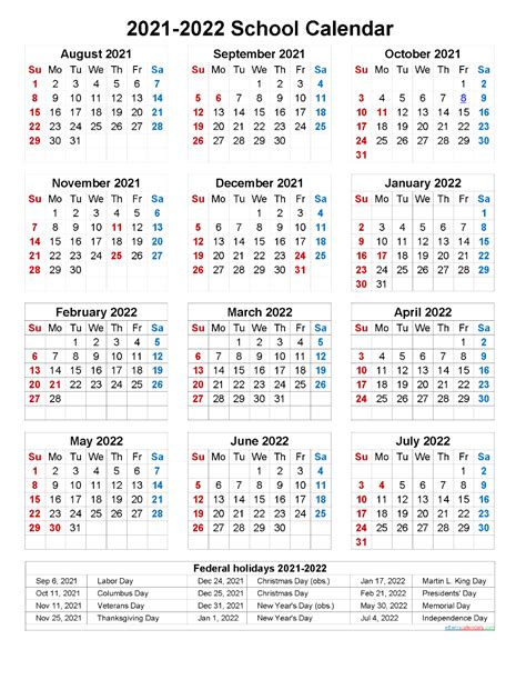 School Calendar 2021 And 2022 Printable Portrait Template No Scl22a24 Free Printable 2021