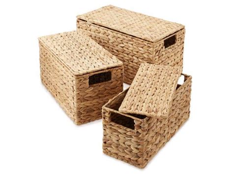 Casafield Set Of Water Hyacinth Storage Baskets With Lids Natural