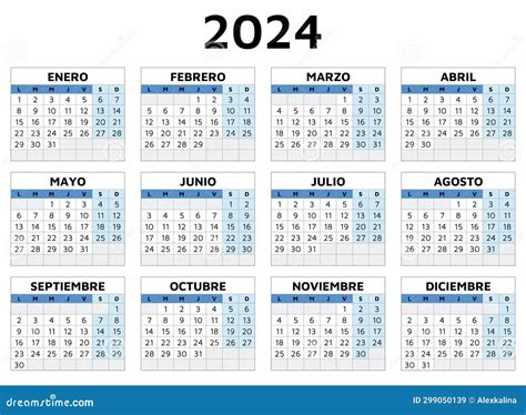 2024 Spanish Calendar Printable Vector Template Illustration In Spain