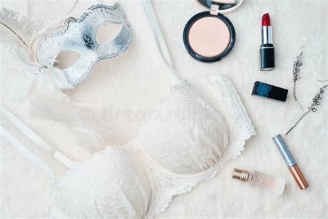 Top View Fashion White Lace Lingerie Stock Image Image Of Desire Fabric