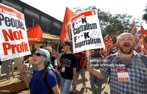 Anti Globalisation Actvists Stage A Protest At The Venue Of The 2004