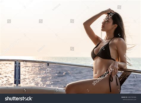 Sexy Asian Women Black Bikini Sunset Stock Photo Shutterstock