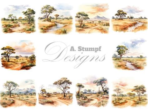 Savanna Landscape Watercolor Clipart Set Graphic by Andreas Stumpf ...