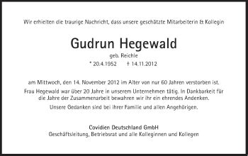 Traueranzeigen Von Gudrun Hegewald Sz Gedenken De