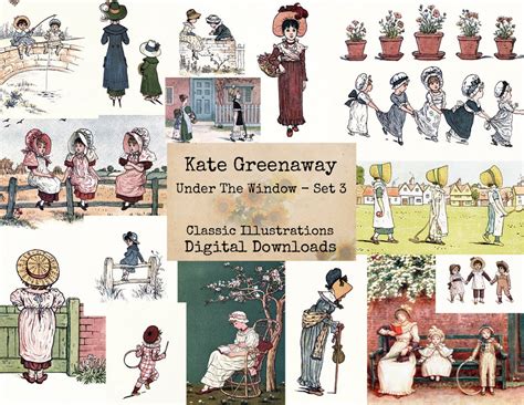 kate greenaway   window set  digital ephemera classics