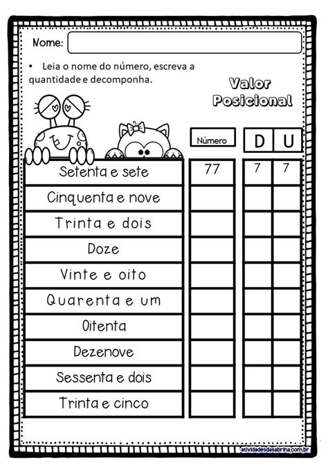 Atividade Valor Posicional 1 Ano - Baixe grátis 10 Atividades de Valor Posicional