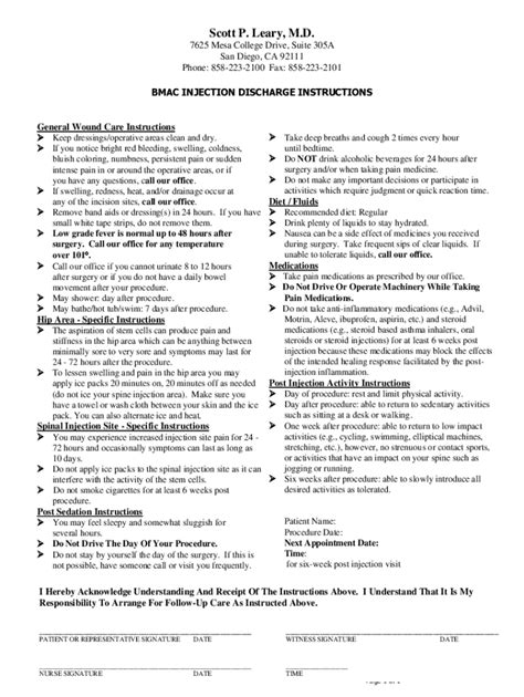 Fillable Online Outpatient Surgery Discharge Instruction Sheet Fax