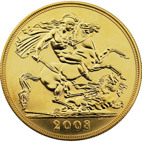 Pre Owned 2008 UK Brilliant Uncirculated Quintuple Sovereign Gold Coin