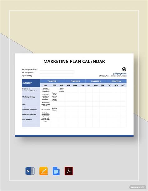 Marketing Plan Calendar Template - Google Docs, Word, Apple Pages, PDF ...