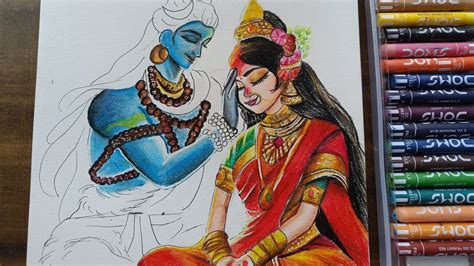 Lord Shiva Parvati Drawing Oil Pastel Drawing Youtube