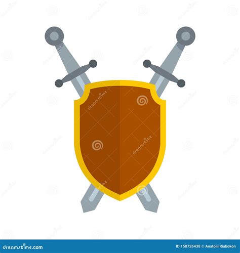 Shield And Sword Icon Flat Style Stock Vector Illustration Of