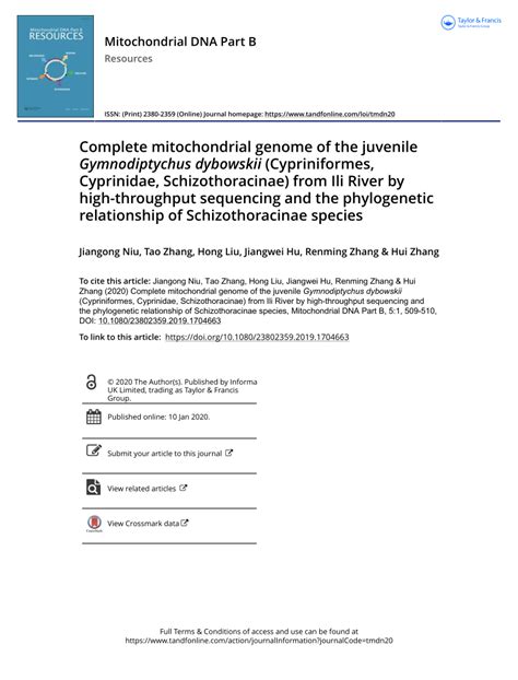 PDF Complete Mitochondrial Genome Of The Juvenile Gymnodiptychus