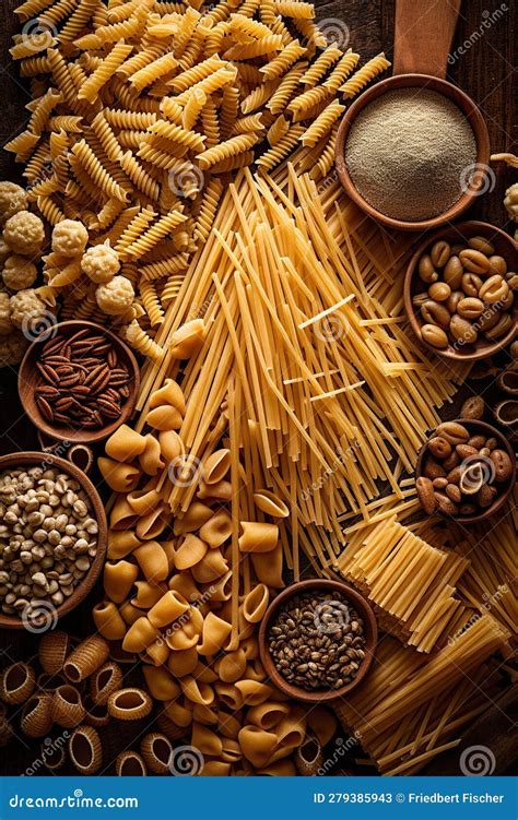 A Wooden Table Topped With Lots Of Different Types Of Pasta Generative