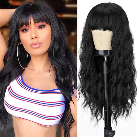 Human Hair Wigs Ahorros Calientes Peluca Larga Y Rizada Con Flequillo