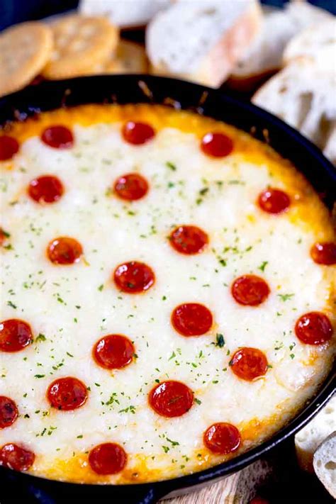 Cheesy Pizza Dip With Pepperoni Lemon Blossoms