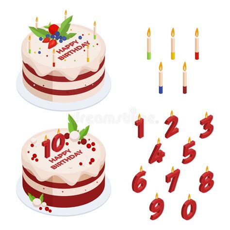 Isometric Birthday Cake With Candles Baked Festive Cake And