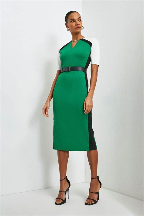 Belted Colour Block Ponte Shift Dress Karen Millen Karen Millen