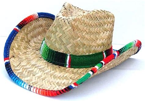 Western Cowboy Adult Straw Mexican Hat With Serape Band Trim Costume ...