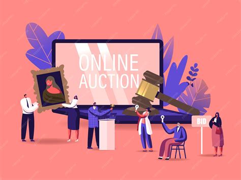 Premium Vector | Online auction concept. auctioneer, people collectors