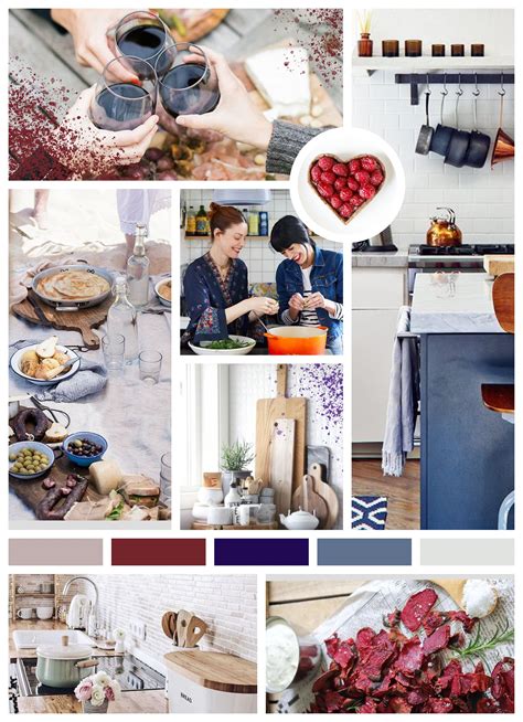 Mood Board Design For Kitchen Brand Food Blue Purple Wine Red Beige