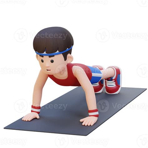 3d Sporty Male Character Performing Standard Push Up Exercise At Home Gym 25213941 Png