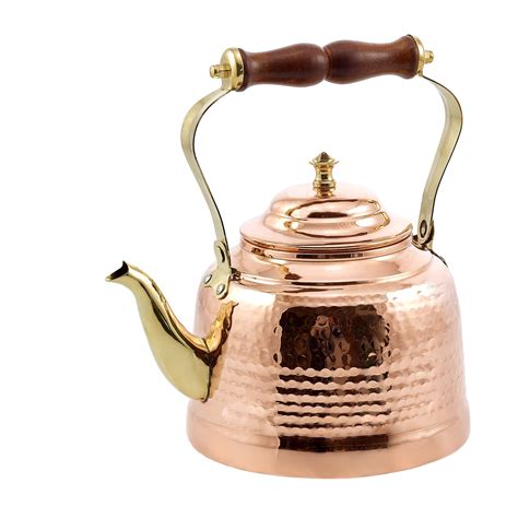 Old Dutch International 1869 Solid Copper Hammered Tea Kettle With Wood