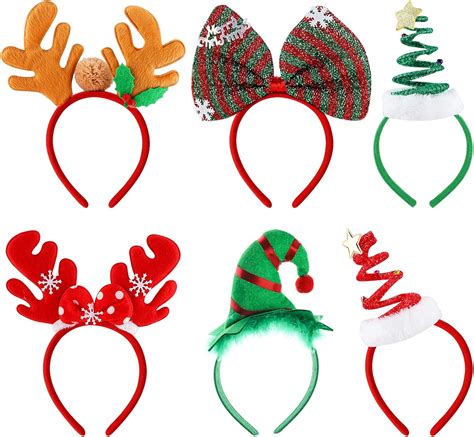 Christmas Headbands 6 Pcs Xmas Hair Hoops Reindeer Christmas Tree Hat