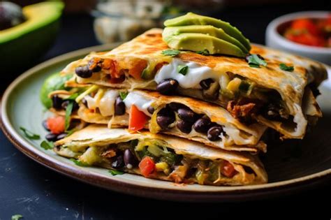 Premium Photo Southwest Veggie Quesadillas With Black Beans And