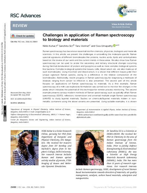 Pdf Challenges In Application Of Raman Spectroscopy To Biology And Materials Nikki Kuhar