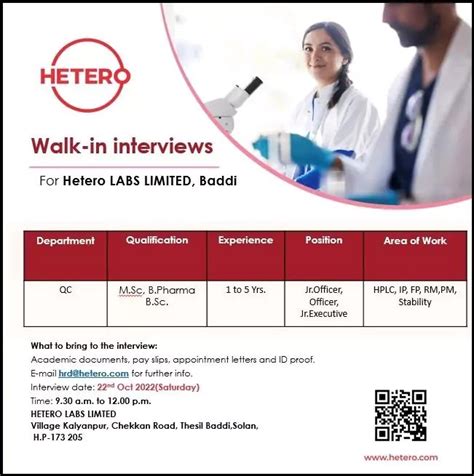 Hetero Labs Qc Walk In Interview Baddi Pharma Stuff