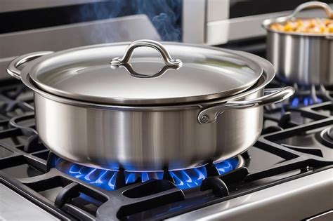 Premium Photo Stainless Steel Pot On Gas Stove