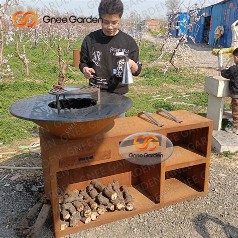 Wood Burning Cone Corten Steel Outdoor Cooking Grill For Camping