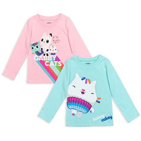 Dreamworks Gabby S Dollhouse Pandy Paws Mercat Cakey Cat Girls 2pk Long Sleeve Dollhouse