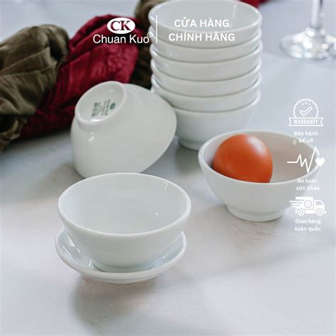 Bát đĩa chấm sứ trắng trơn thương hiệu CK - Chén dĩa đựng nước tương ...