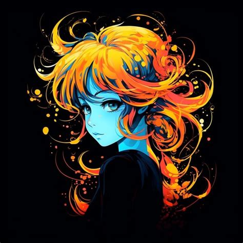 Art anime girl with fire hair 😍