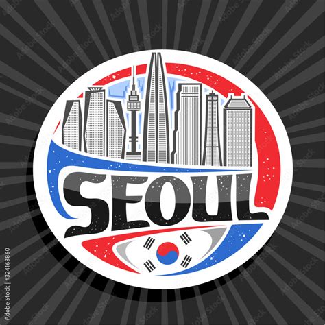 Vector Logo For Seoul White Decorative Circle Badge With Line