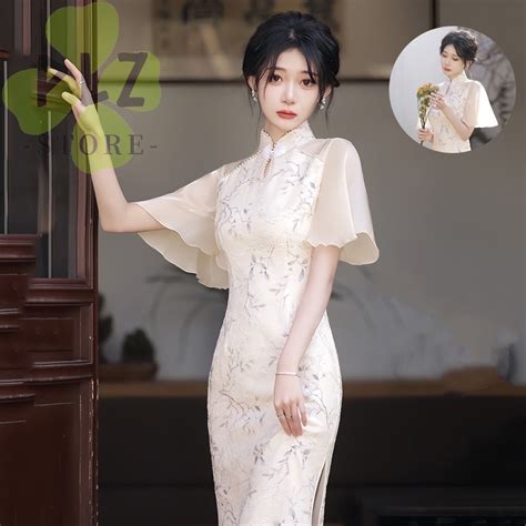 Cheongsam Dress Beige Long Plus Elegant Improved Cheongsam Muslimah