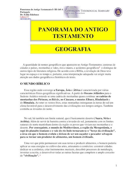 PDF PANORAMA DO ANTIGO TESTAMENTO GEOGRAFIA Panorama Do