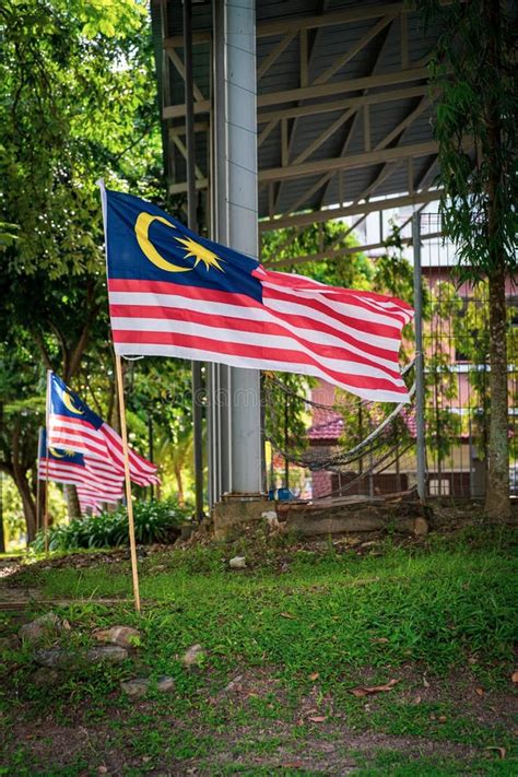 Malaysia Flags Known As Jalur Gemilang Waving On The Street Due To The